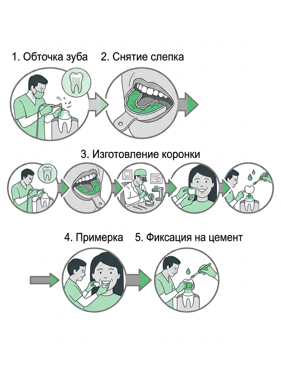 Установка коронки на зуб